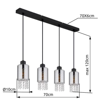 Globo - Ljuskrona med textilsladd 4xE27/40W/230V svart