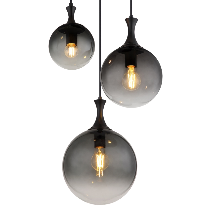 Globo - Ljuskrona med textilsladd 3xE27/10W/230V diameter 48 cm svart