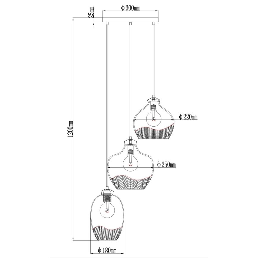 Globo - Takpendel med vajer 3xE27/60W/230V Ø45 cm