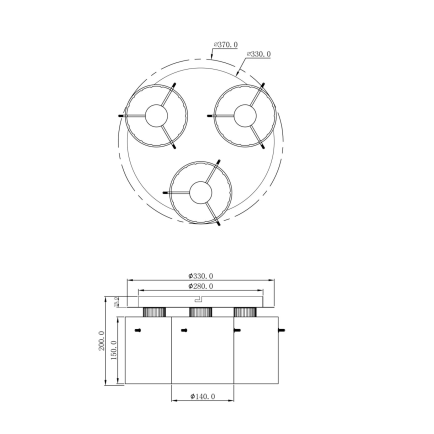 Globo - Taklampa 3xE27/40W/230V diameter 37 cm grå