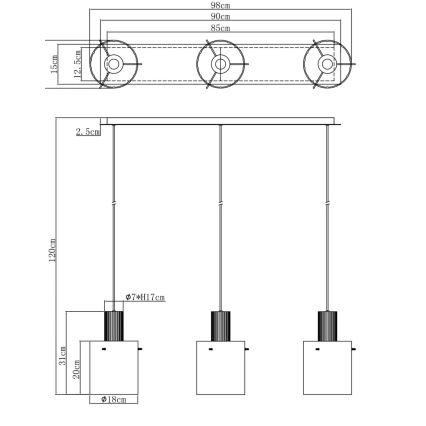 Globo - Ljuskrona med textilsladd 3xE27/40W/230V grå