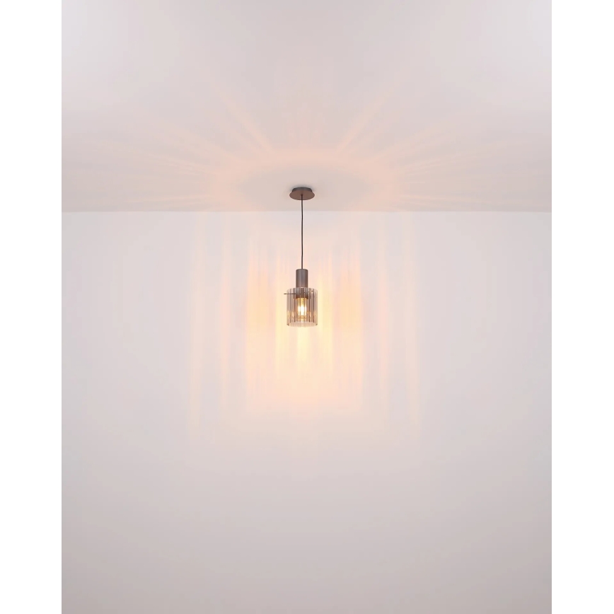 Globo - Ljuskrona med textilsladd 1xE27/40W/230V diameter 18 cm brun