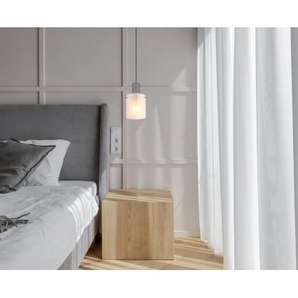 Globo - Ljuskrona med textilsladd 1xE27/40W/230V diameter 18 cm vit