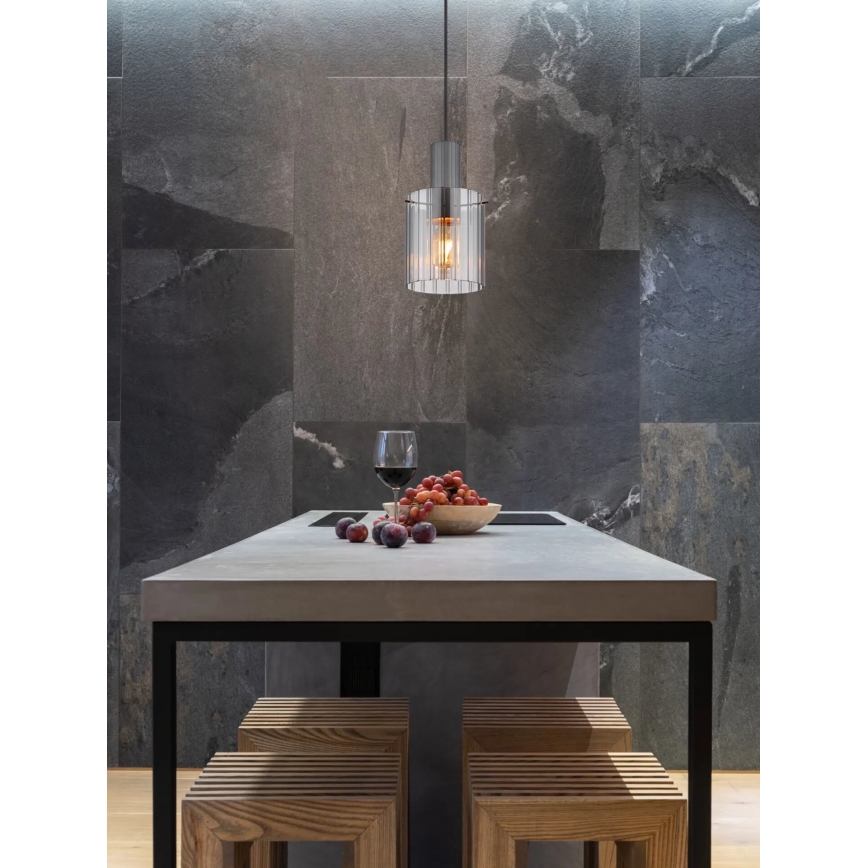 Globo - Ljuskrona med textilsladd 1xE27/40W/230V diameter 18 cm grå