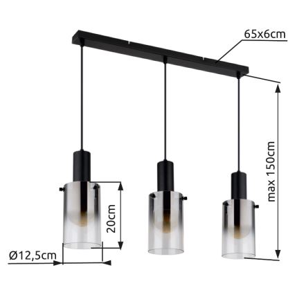 Globo - Ljuskrona med textilsladd 3xE27/40W/230V svart