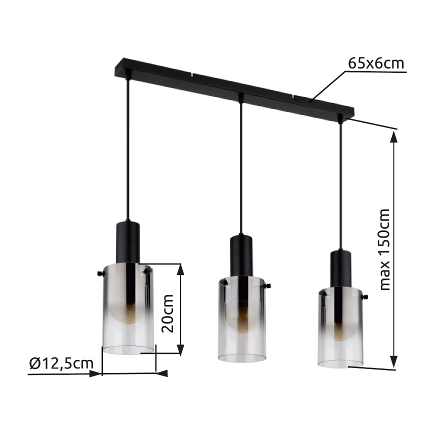 Globo - Ljuskrona med textilsladd 3xE27/40W/230V svart