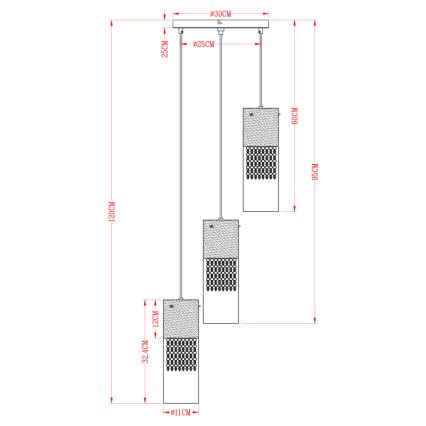 Globo - Ljuskrona med textilsladd 3xE27/60W/230V diameter 30 cm guld
