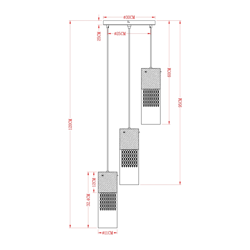 Globo - Ljuskrona med textilsladd 3xE27/60W/230V diameter 30 cm guld