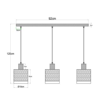 Globo - Pendellampa med kabel 3xE27/60W/230V