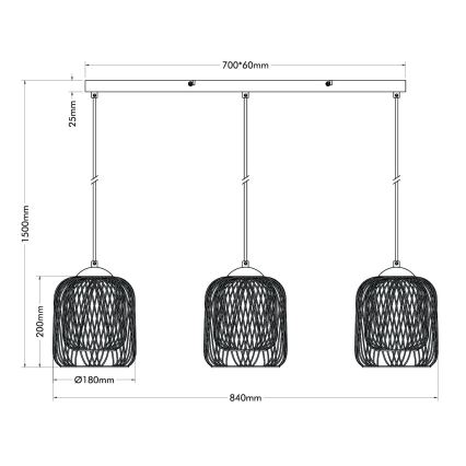 Globo - Hänglampa på vajer 3xE27/40W/230V beige/vit