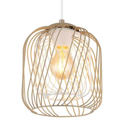 Globo - Takpendel med kabel 1xE27/40W/230V Ø 18 cm beige/vit