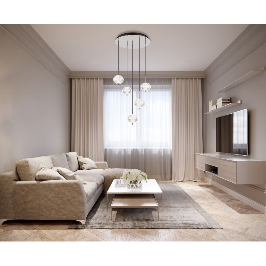 Globo - LED ljuskrona med textilsladd 5xLED/6,6W/230V 3000/4500/6500K