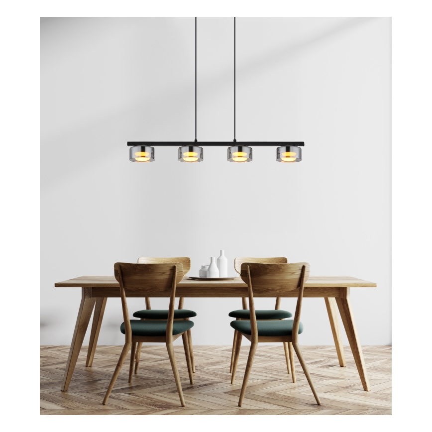 Globo - LED ljuskrona med textilsladd 4xGX53/6W/230V rökig/svart