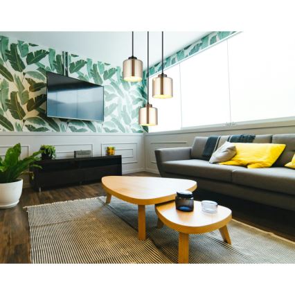 Globo - Ljuskrona med textilsladd 3xE27/60W/230V skinande krom diameter 33 cm