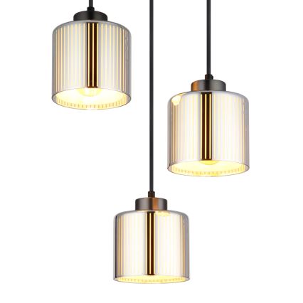 Globo - Ljuskrona med textilsladd 3xE27/60W/230V skinande krom diameter 33 cm