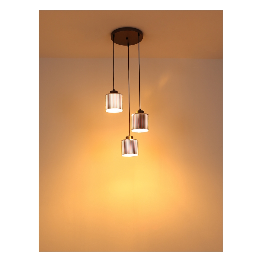 Globo - Ljuskrona med textilsladd 3xE27/60W/230V skinande krom diameter 33 cm