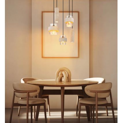 Globo - Pendellampa med stålwire 3xE27/40W/230V + 2xGU10/10W travertin
