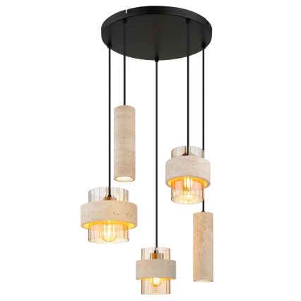 Globo - Pendellampa med stålwire 3xE27/40W/230V + 2xGU10/10W travertin