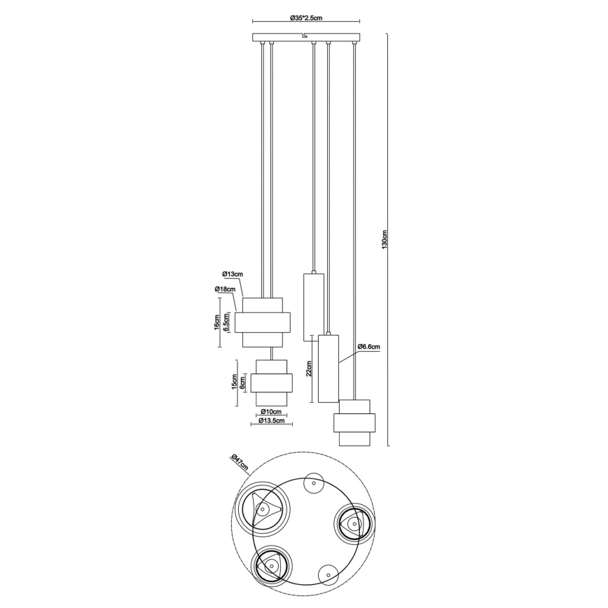Globo - Taklampa med vajer 3xE27/40W/230V + 2xGU10/10W