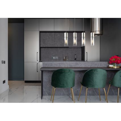 Globo - Ljuskrona med textilsladd 4xE27/25W/230V matt krom