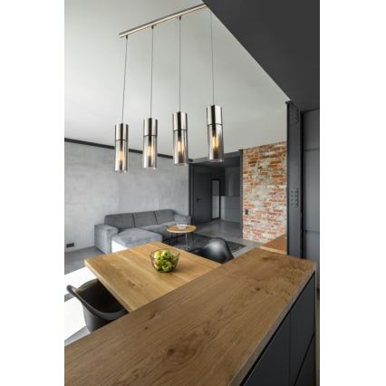 Globo - Ljuskrona med textilsladd 4xE27/25W/230V matt krom