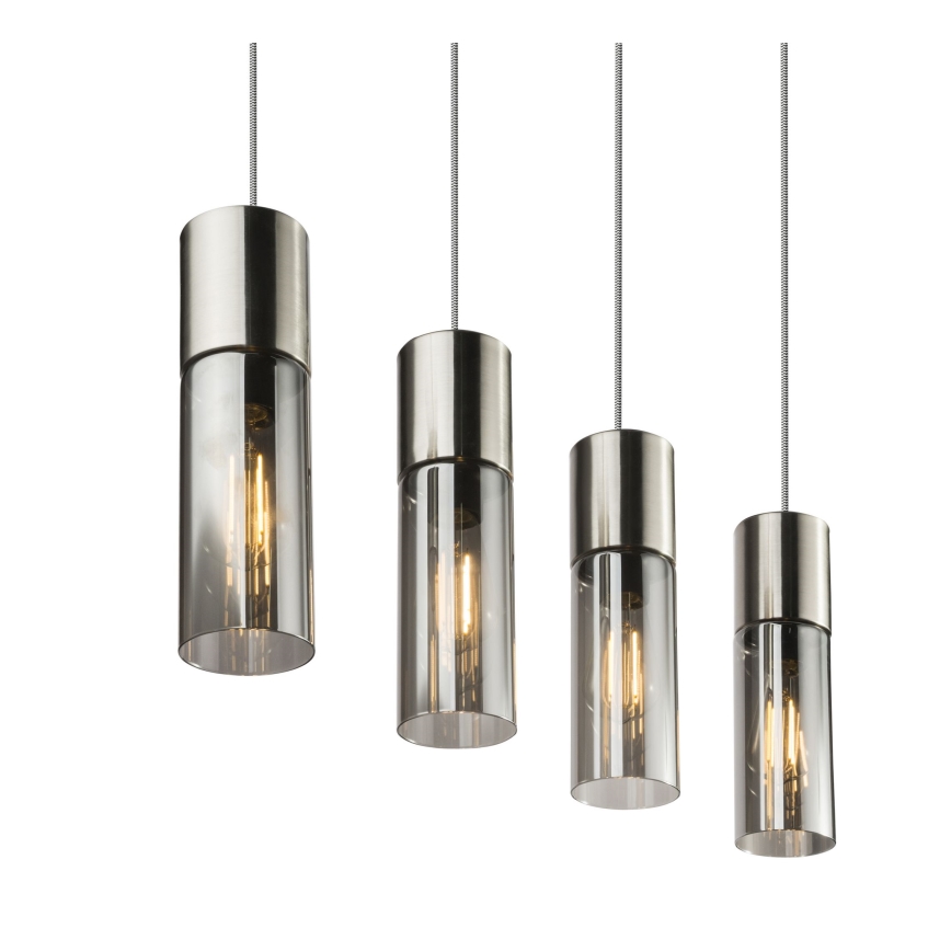 Globo - Ljuskrona med textilsladd 4xE27/25W/230V matt krom