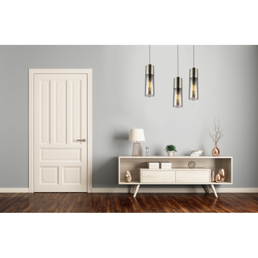 Globo - Ljuskrona med textilsladd 1xE27/25W/230V diameter 10,5 cm matt krom