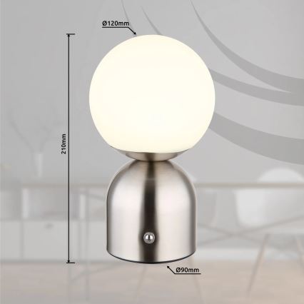 Globo - LED dimbar touchbordslampa LED/2,5W/3,7V 2700K/4000K/6500K 1800 mAh USB matt krom