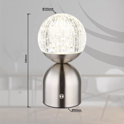 Globo - LED ljusreglerad bordslampa touch LED/2,5W/3,7V 2700/4000/6500K 1800 mAh USB matt krom