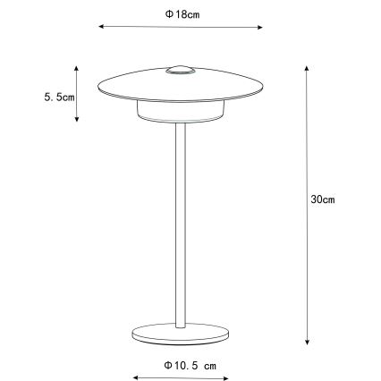 Globo - LED Utomhus laddningsbar touchbordslampa LED/3W/3,7V 1800/2700/3000K IP44 1800 mAh svart