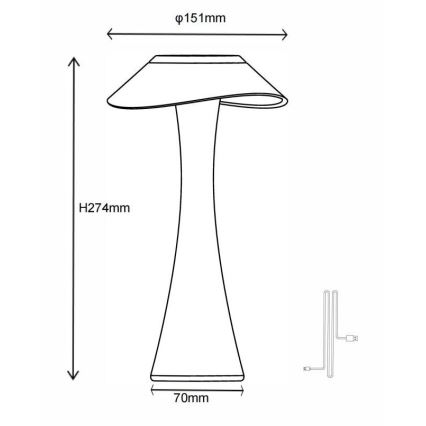 Globo - LED Ljusreglerad uppladdningsbar bordslampa LED/2,5W/3,7V 1200mAh 2700K/4500K/6500K guld