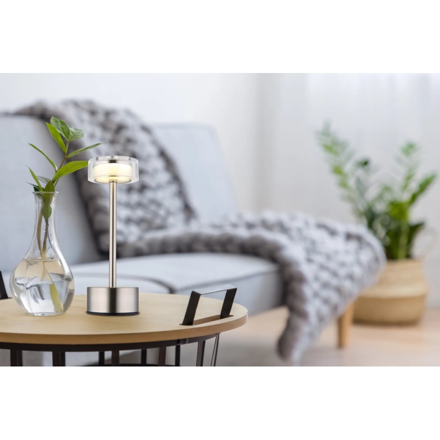 Globo - LED Dimbar uppladdningsbar touch bordslampa LED/2,5W/3,7V 2700/4000/6500K 1800mAh matt krom