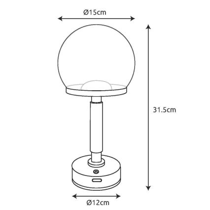 Globo - LED Dimbar uppladdningsbar touch bordslampa LED/2,5W/5V 1800mAh 2700/4000/6500K svart