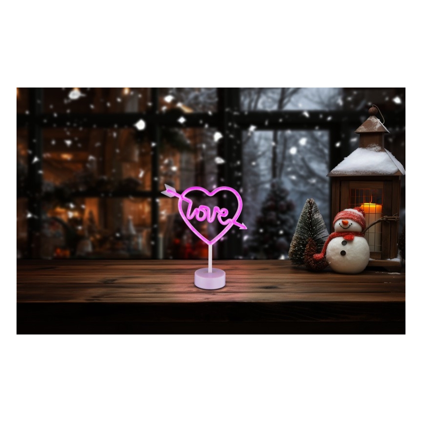 Globo - LED Neonbordslampa LED/2W/3xAA hjärta