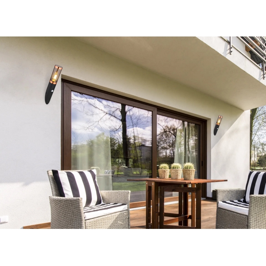 Globo - Vägglampa för utomhusbruk 1xE27/23W/230V IP44 svart/koppar