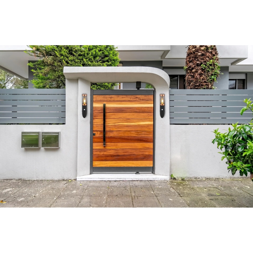 Globo - Utomhus vägglampa med sensor 1xE27/15W/230V IP44 svart/koppar