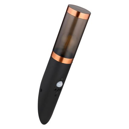 Globo - Utomhus vägglampa med sensor 1xE27/15W/230V IP44 svart/koppar