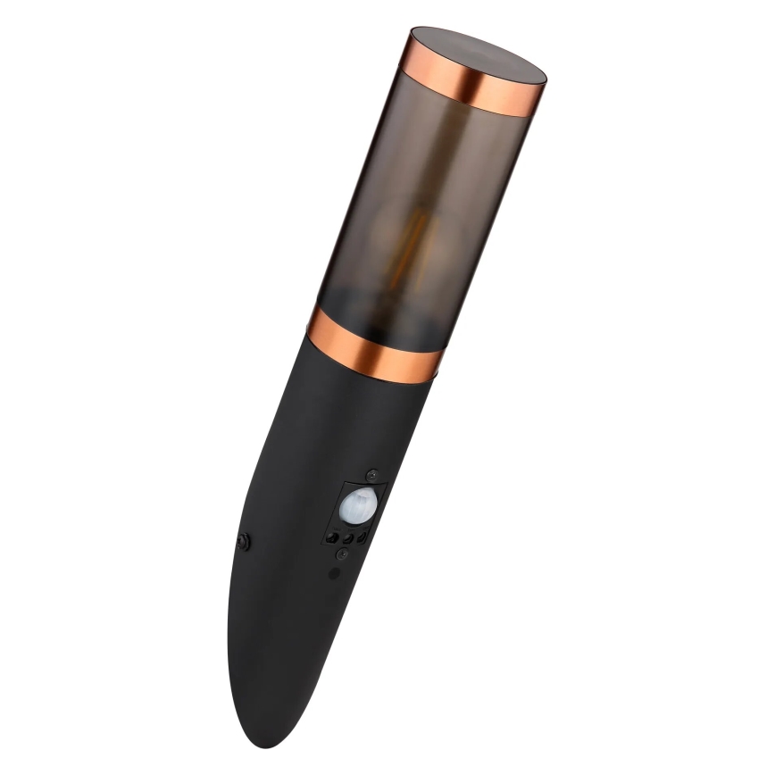 Globo - Utomhus vägglampa med sensor 1xE27/15W/230V IP44 svart/koppar