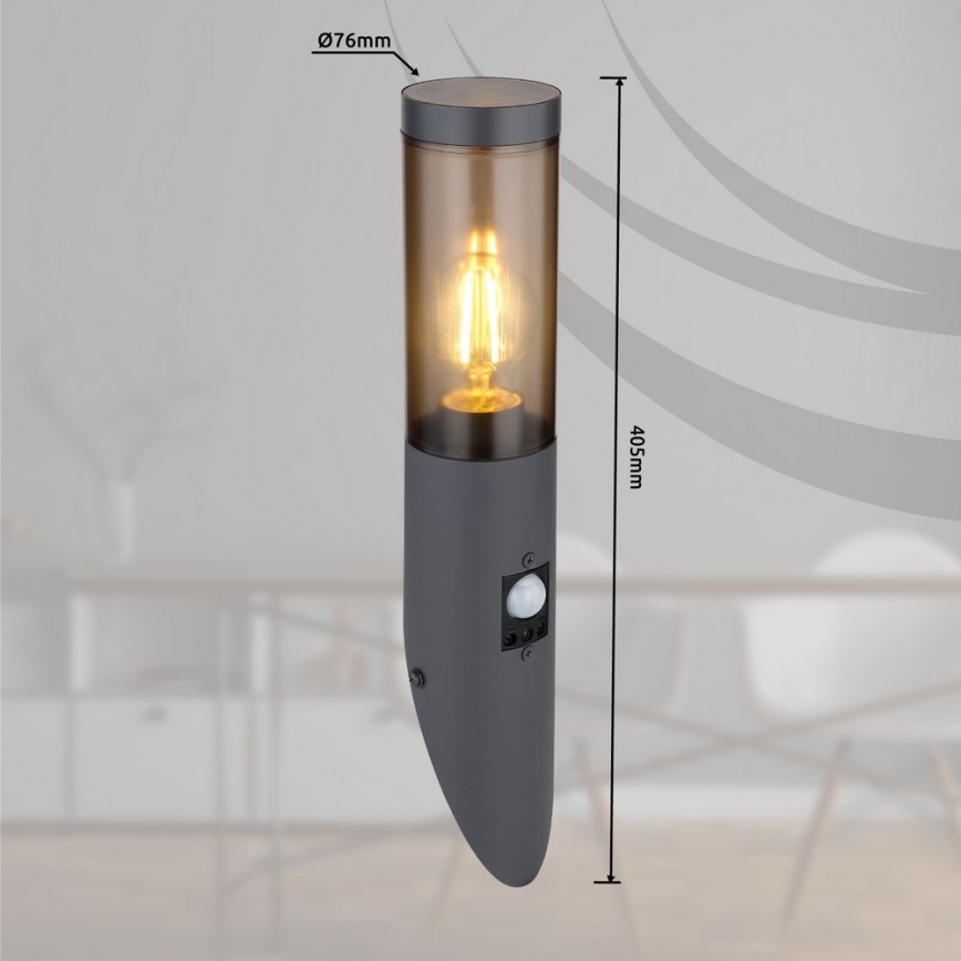 Globo - Utomhus vägglampa med sensor 1xE27/15W/230V IP44