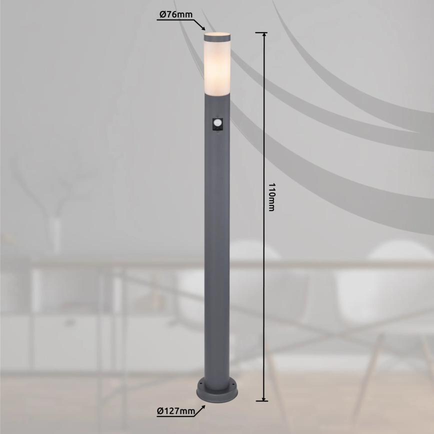 Globo - Lampa med sensor för utomhusbruk 1xE27/15W/230V IP44 110 cm antracit