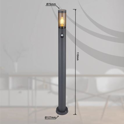 Globo - Lampa med sensor för utomhusbruk 1xE27/15W/230V IP44 110 cm svart