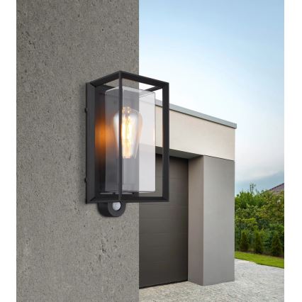 Globo - Utomhus vägglampa med sensor 1xE27/60W/230V IP44 svart