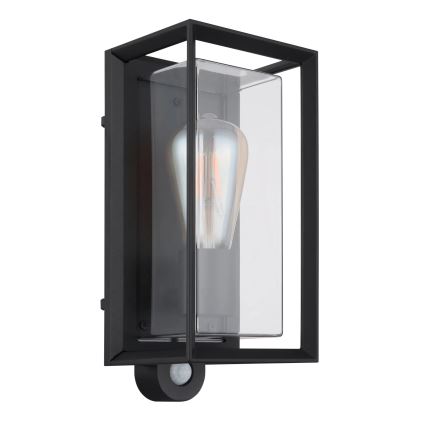 Globo - Utomhus vägglampa med sensor 1xE27/60W/230V IP44 svart