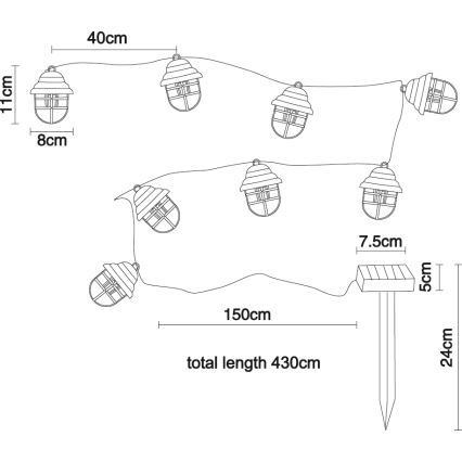 Globo - LED solcellslampa dekorativ 8xLED/3,2V IP44 200 mAh