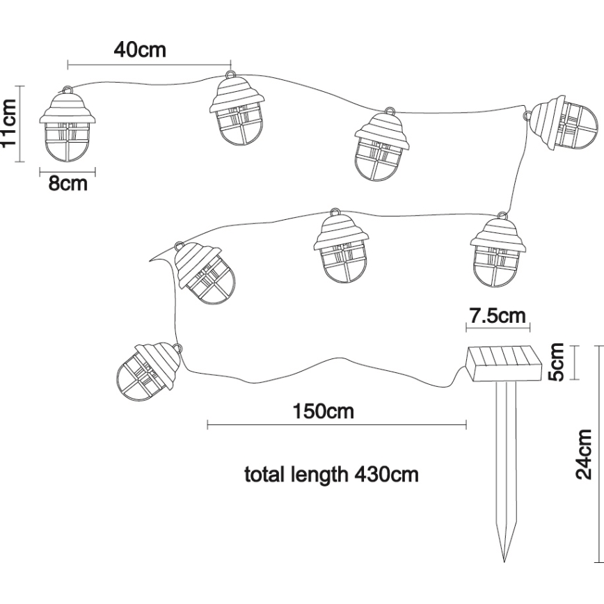 Globo - LED solcellslampa dekorativ 8xLED/3,2V IP44 200 mAh