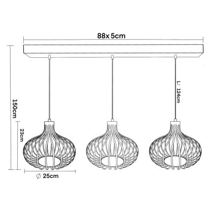 Globo - Takpendel på kabel, 3 x E27, 40 W, 230 V, beige
