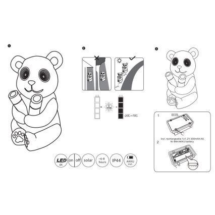 Globo - LED Solcellslampa LED/0,12W/3V IP44 panda