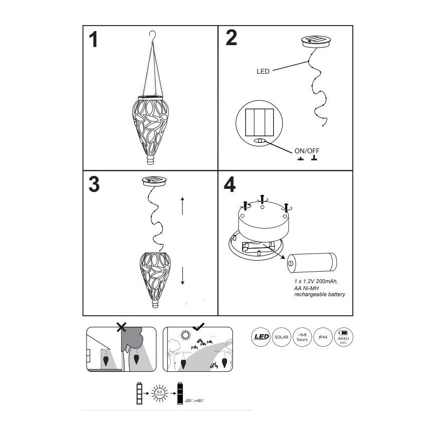 Globo - LED Solcellslampa LED/0,9W/3,2V IP44 gul