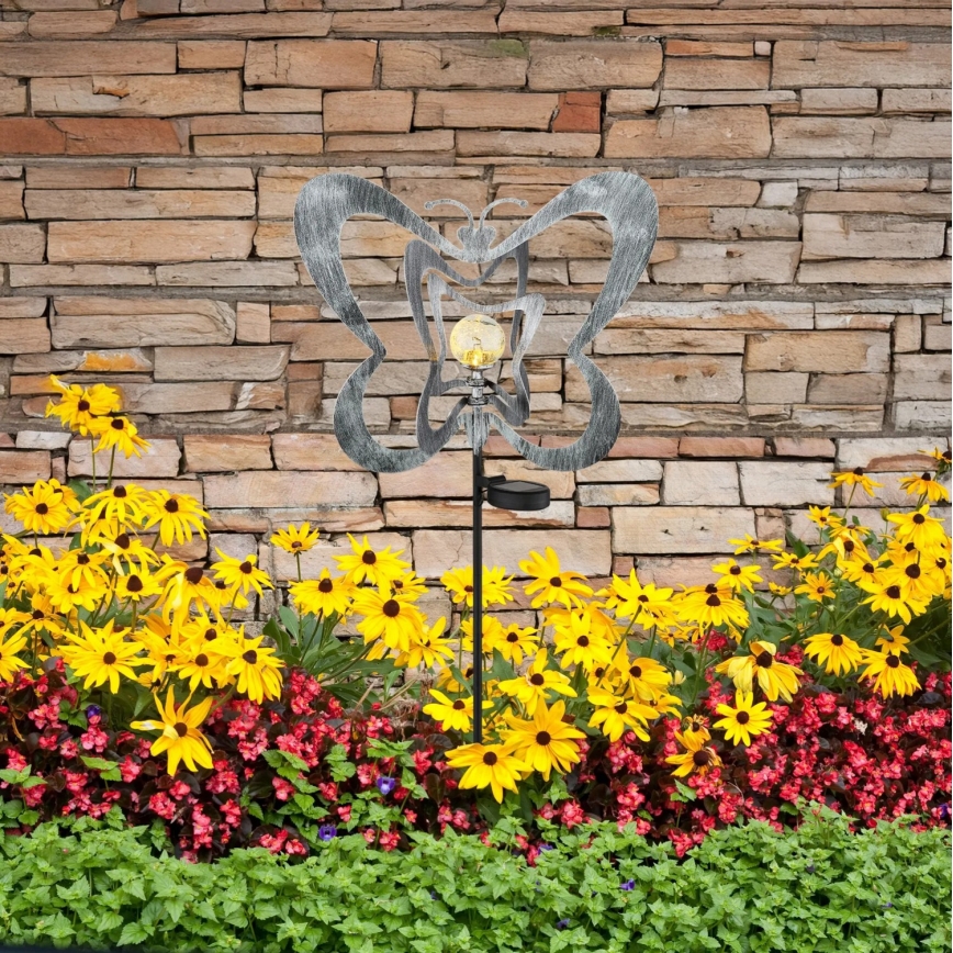 Globo - LED solcellslampa LED/3V IP44 300 mAh silverfärgad fjäril