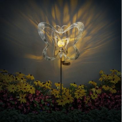 Globo - LED solcellslampa LED/3V IP44 300 mAh silverfärgad fjäril